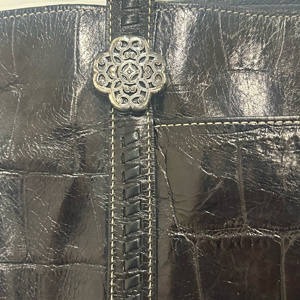 Brighton Black Leather Shoulder Bag with Silver Accents - Picture 3 of 6